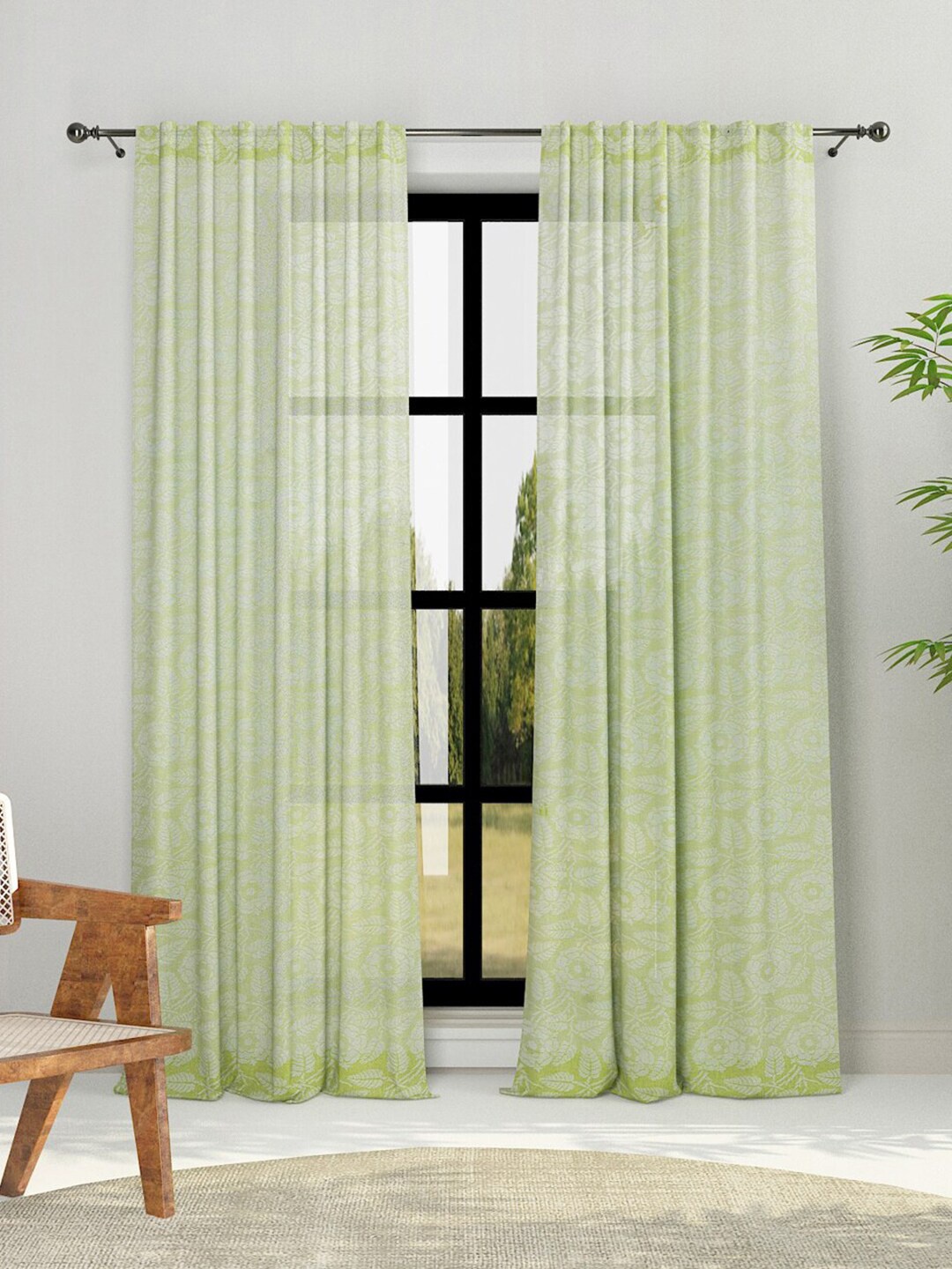 

Fabindia Off White & Green Floral Cotton Window Curtain
