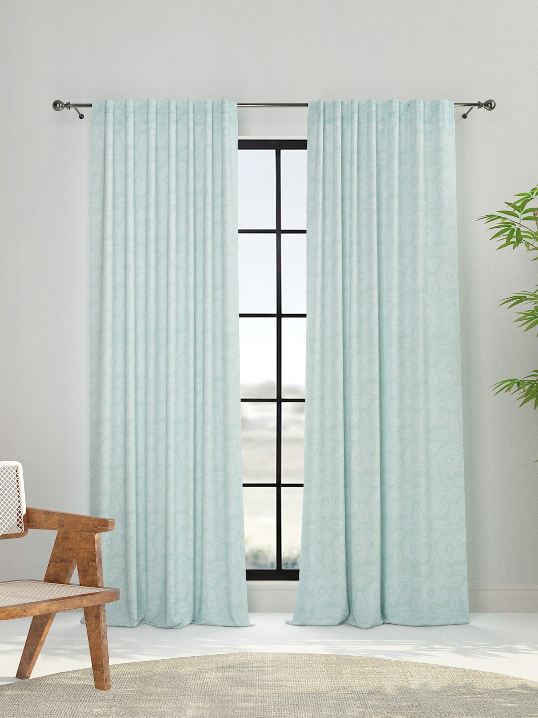 

Fabindia Teal Floral Cotton Window Curtain