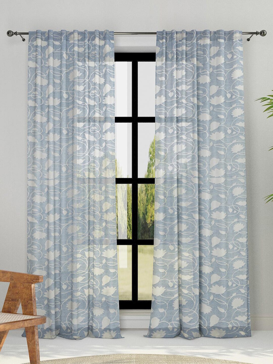 

Fabindia Off White & Grey Floral Cotton Window Curtain