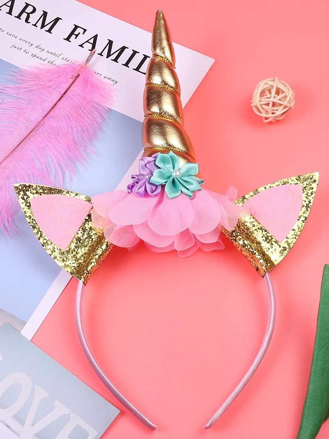

ANNA CREATIONS Girls Set of 5 Embellished Unicorn Hairbands, Pink