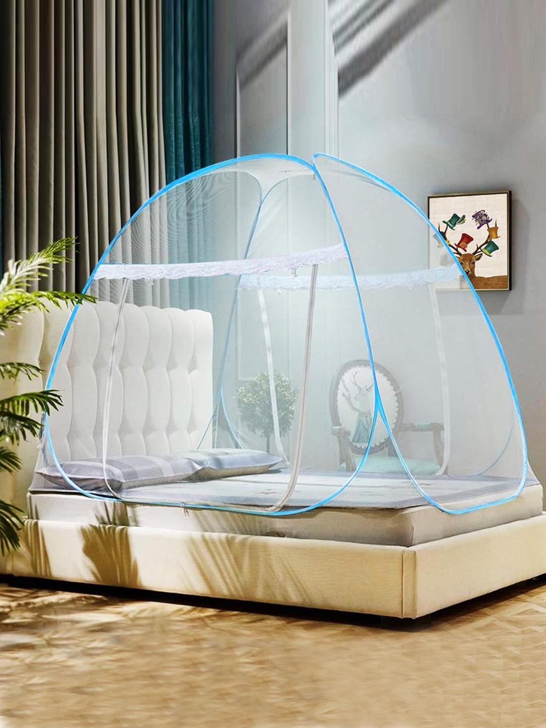 Kuber Industries Blue King Size Single Bed Mosquito Net