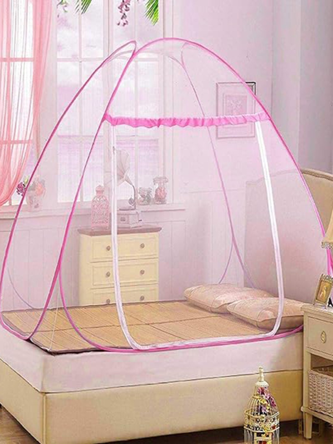 

Kuber Industries Pink Lace Border King Size Single Bed Mosquito Net