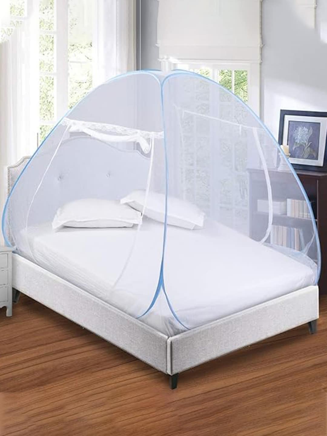 

Kuber Industries Blue Foldable Single Bed Mosquito Net