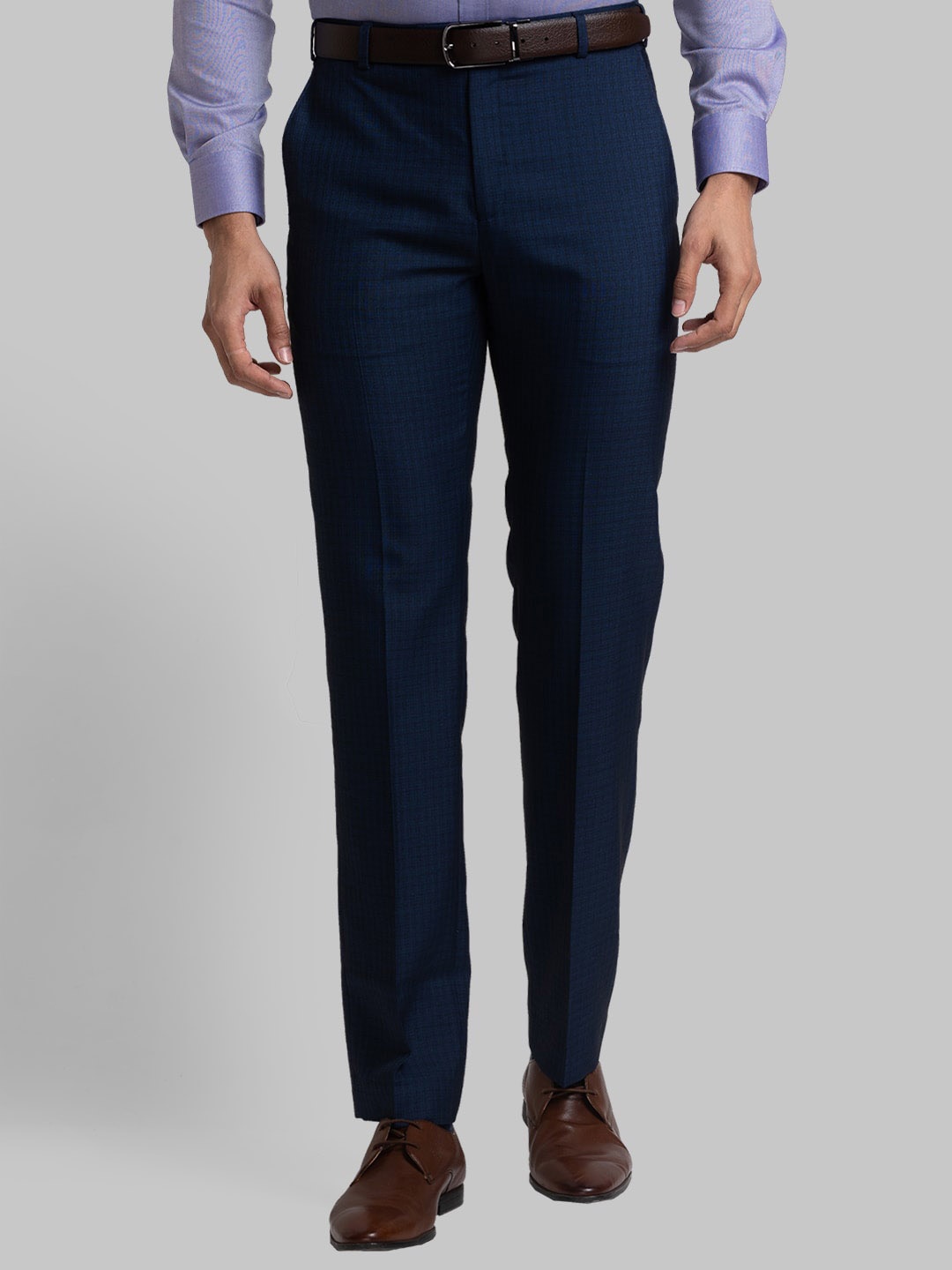 

Raymond Men Checked Mid-Rise Formal Trousers, Blue