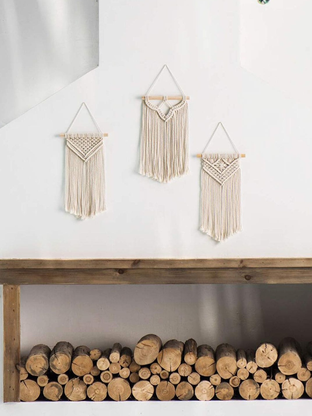 

ecofynd Off White 3 Pieces Macrame Hanging Wall Decor