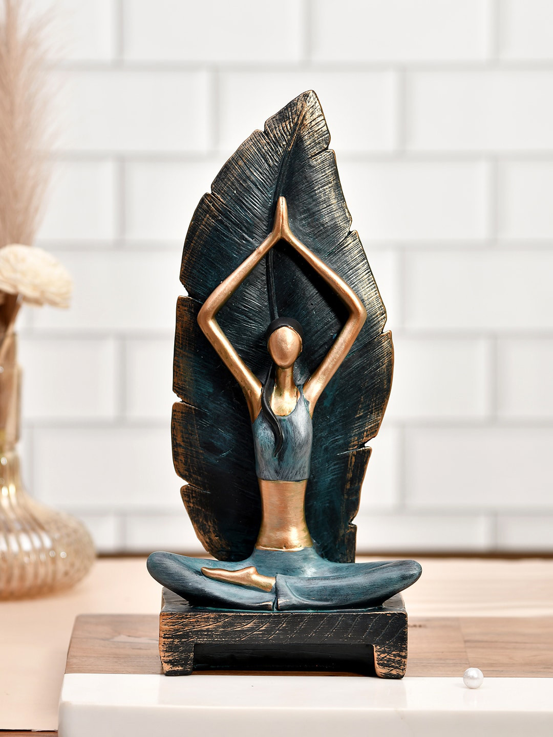 

TAYHAA Grey Textured Dipped Yoga Statue Resin Showpiece
