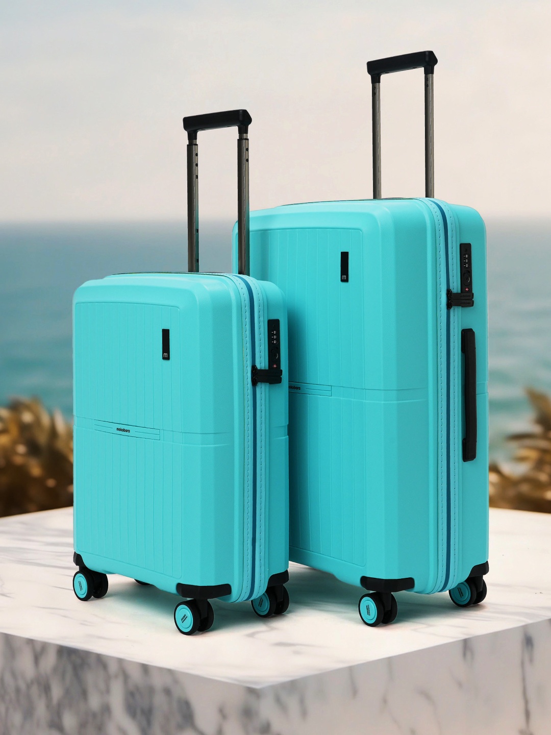 

MOKOBARA The Aviator Set of 2 Cabin & Medium Textured Hard Trolley Bag - 37 & 65 L, Blue