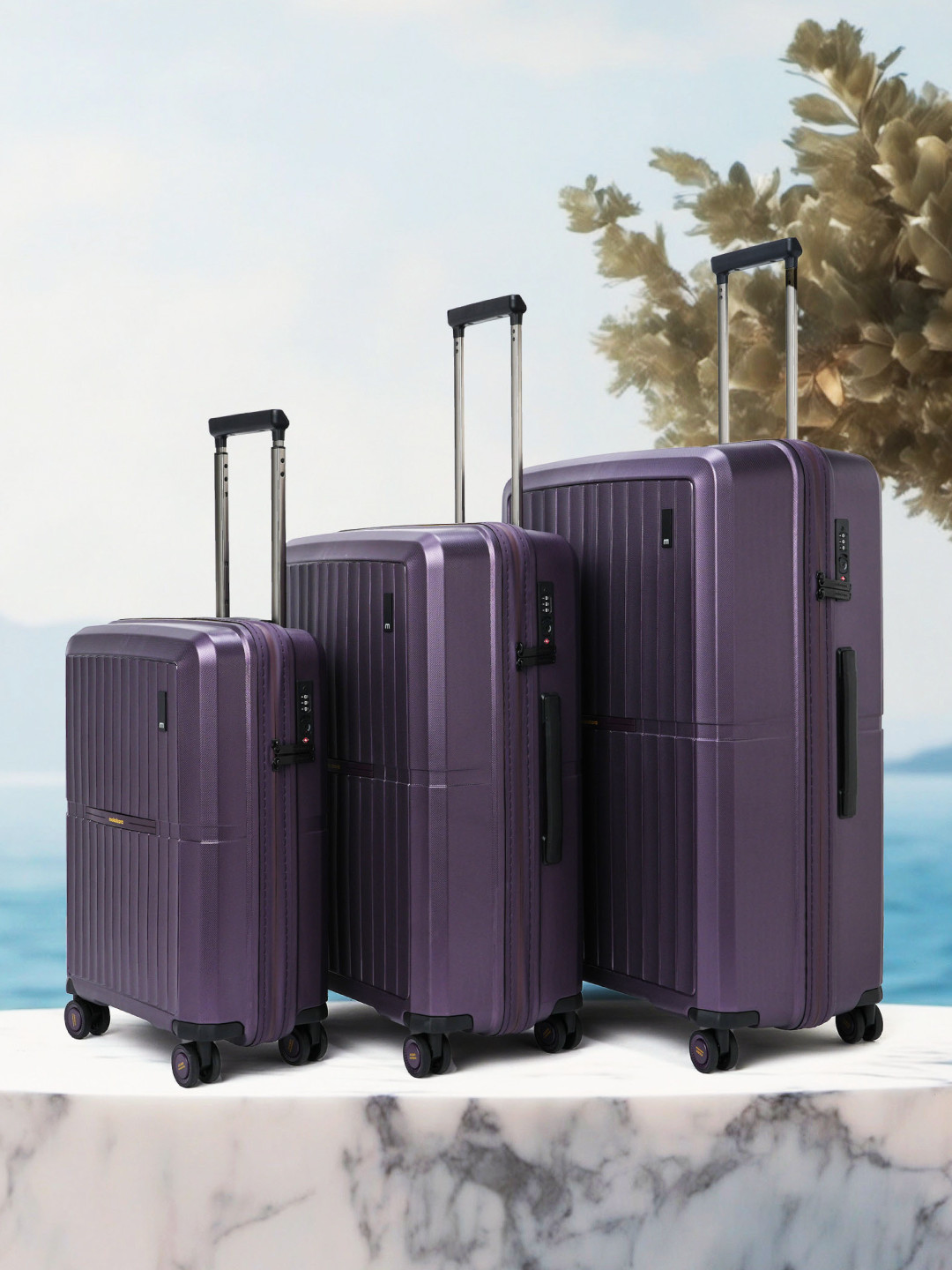 

MOKOBARA Aviator Set of 3 Textured Hard-Sided Suitcase The Aviator Trolley Bag, Purple
