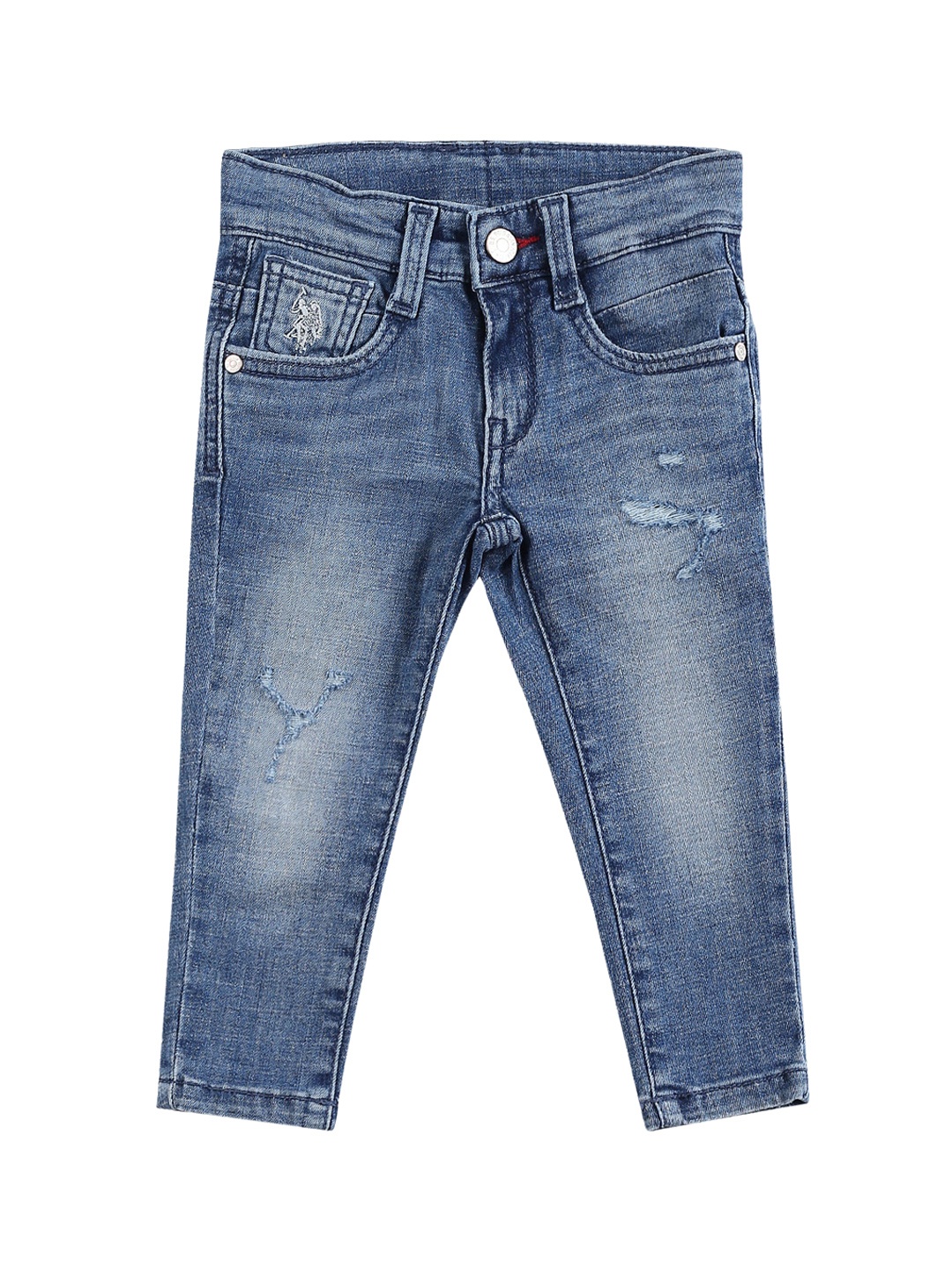 

U.S. Polo Assn. Kids Boys Slim Fit Low Distress Light Fade Stretchable Jeans, Blue