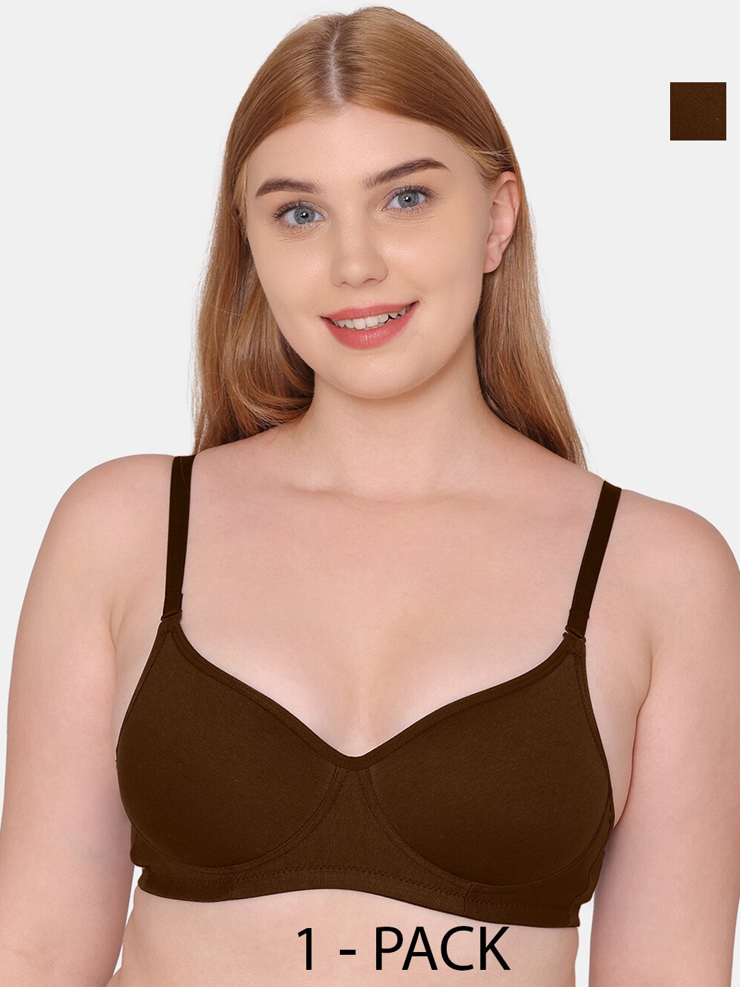

KOMLI Pack Of 3 Full Coverage All Day Comfort Super Support Cotton T-shirt Bra, Coffee brown