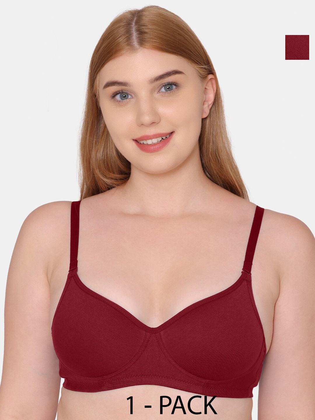

KOMLI Pack Of 3 Full Coverage All Day Comfort Super Support Bra Cotton T-shirt Bra, Maroon