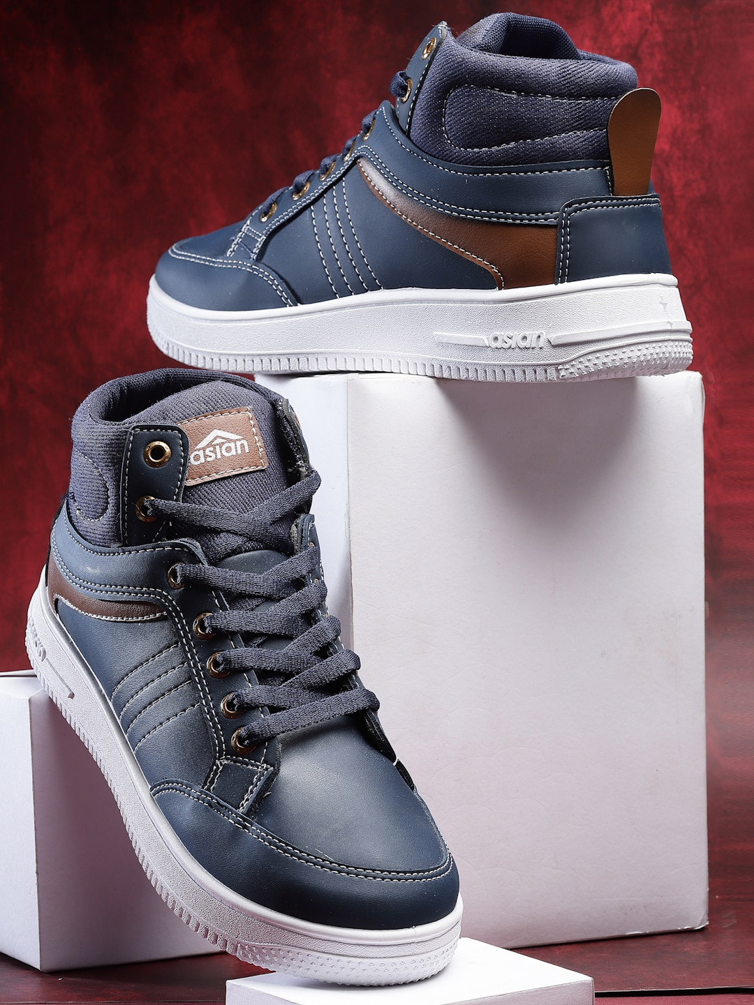 

ASIAN Men Textured Lace-Up Sneakers, Navy blue