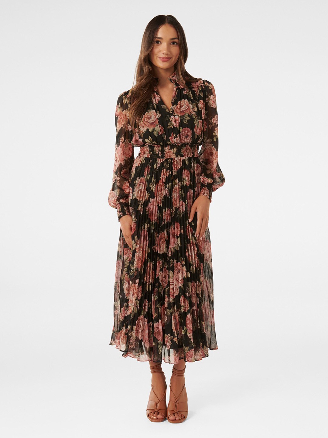 

Forever New Floral Printed Fit & Flare Midi Dress, Black