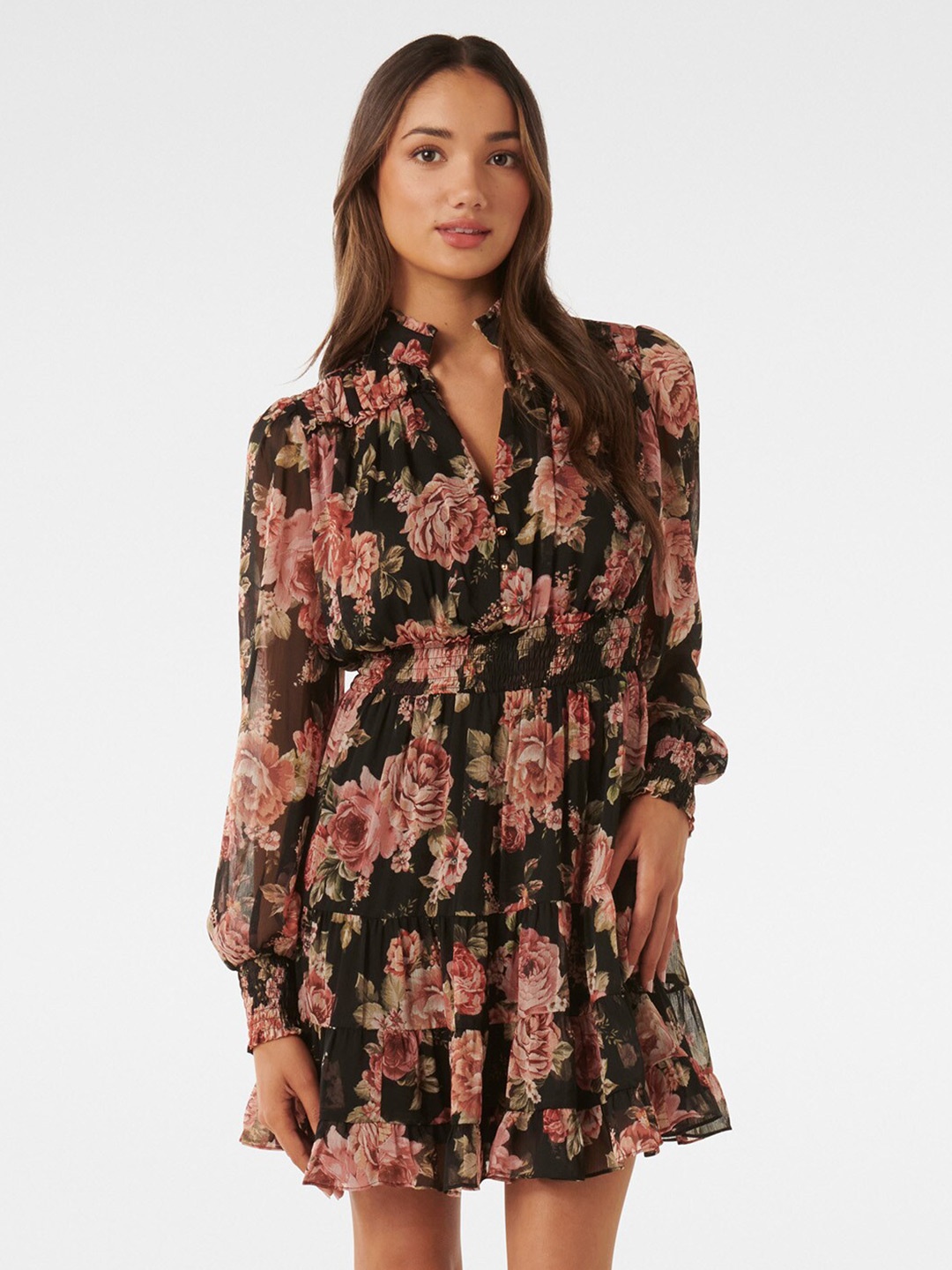 

Forever New Floral Printed Fit & Flare Dress, Black