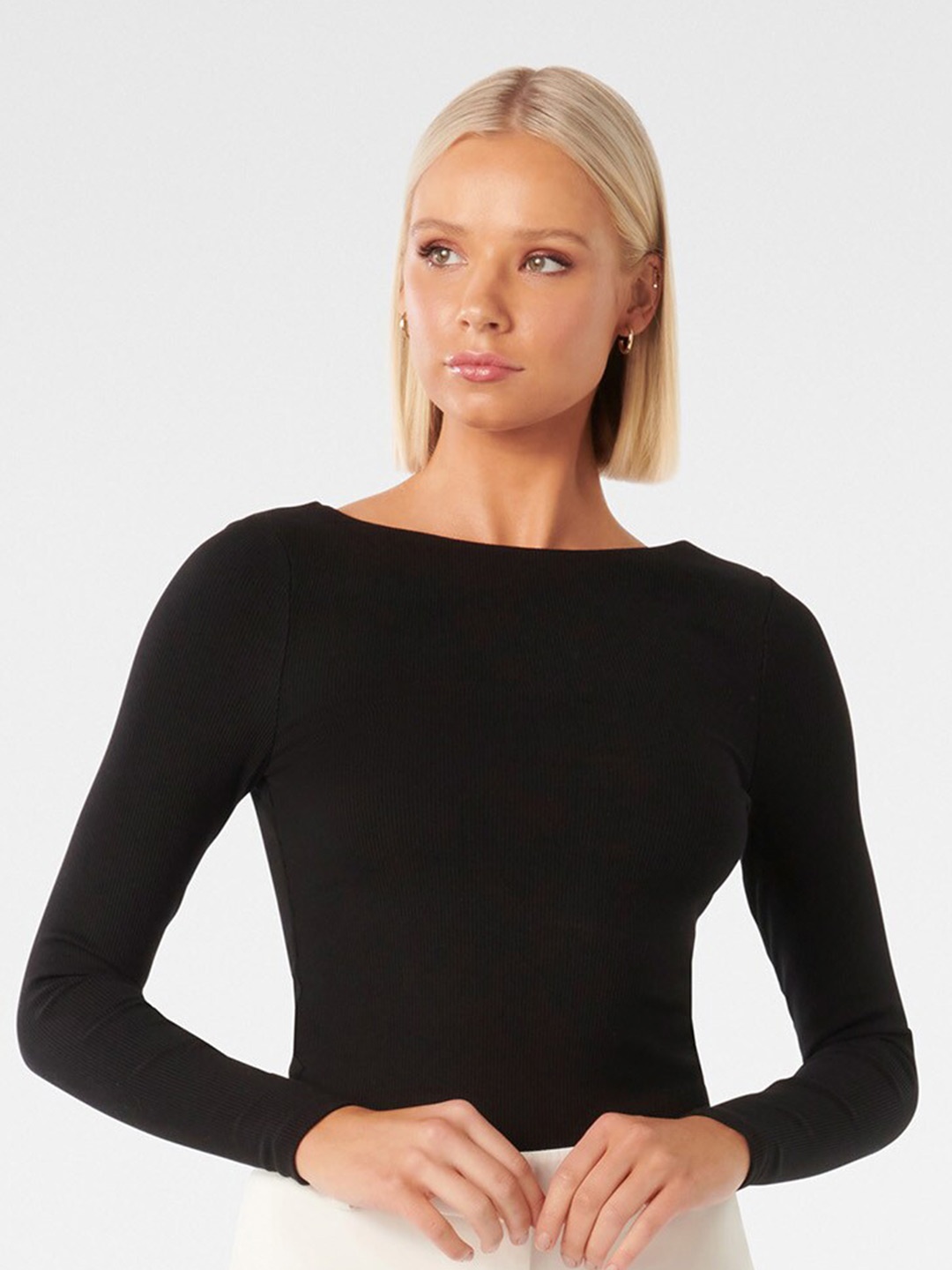

Forever New Boat Neck Long Sleeve Fitted Top, Black