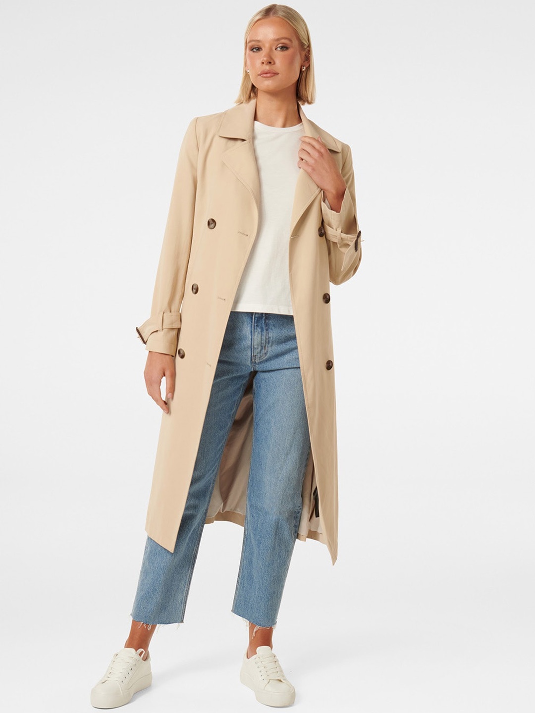 

Forever New Double Breasted Longline Trench Coat, Beige