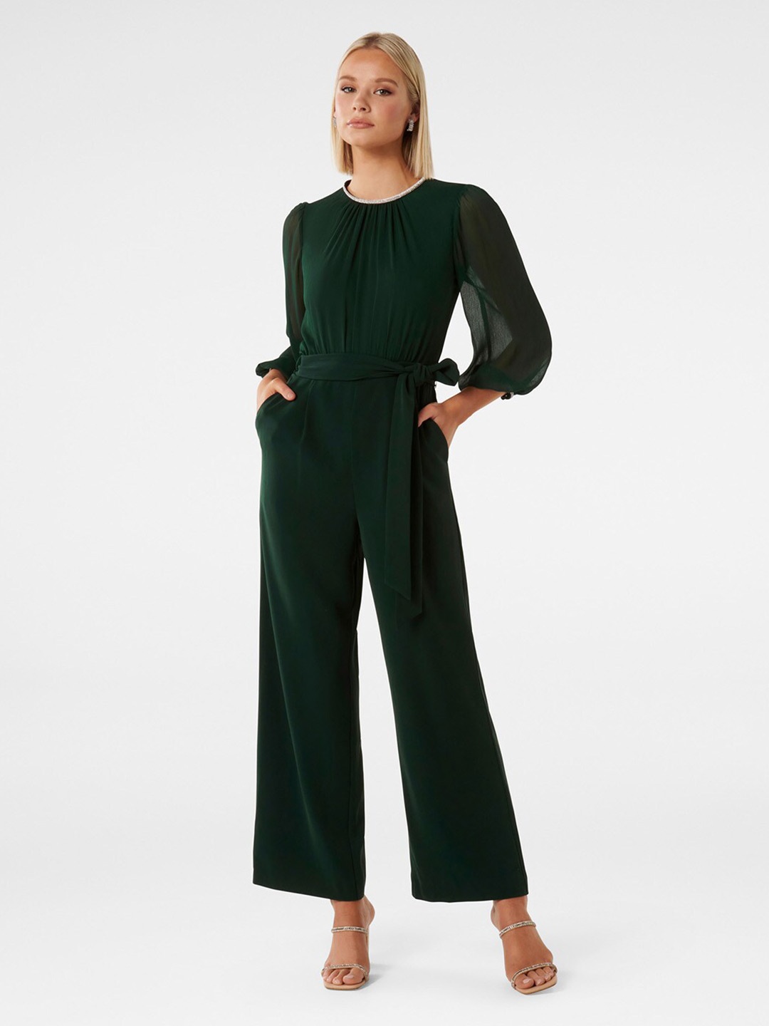 

Forever New Round Neck Basic Jumpsuit, Green