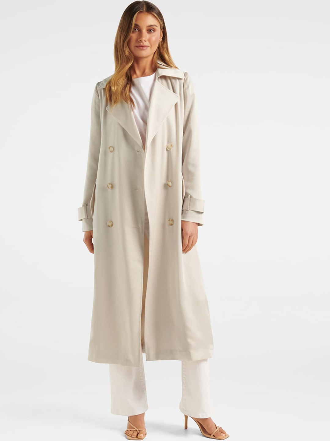 

Forever New Double-Breasted Trench coat, Off white