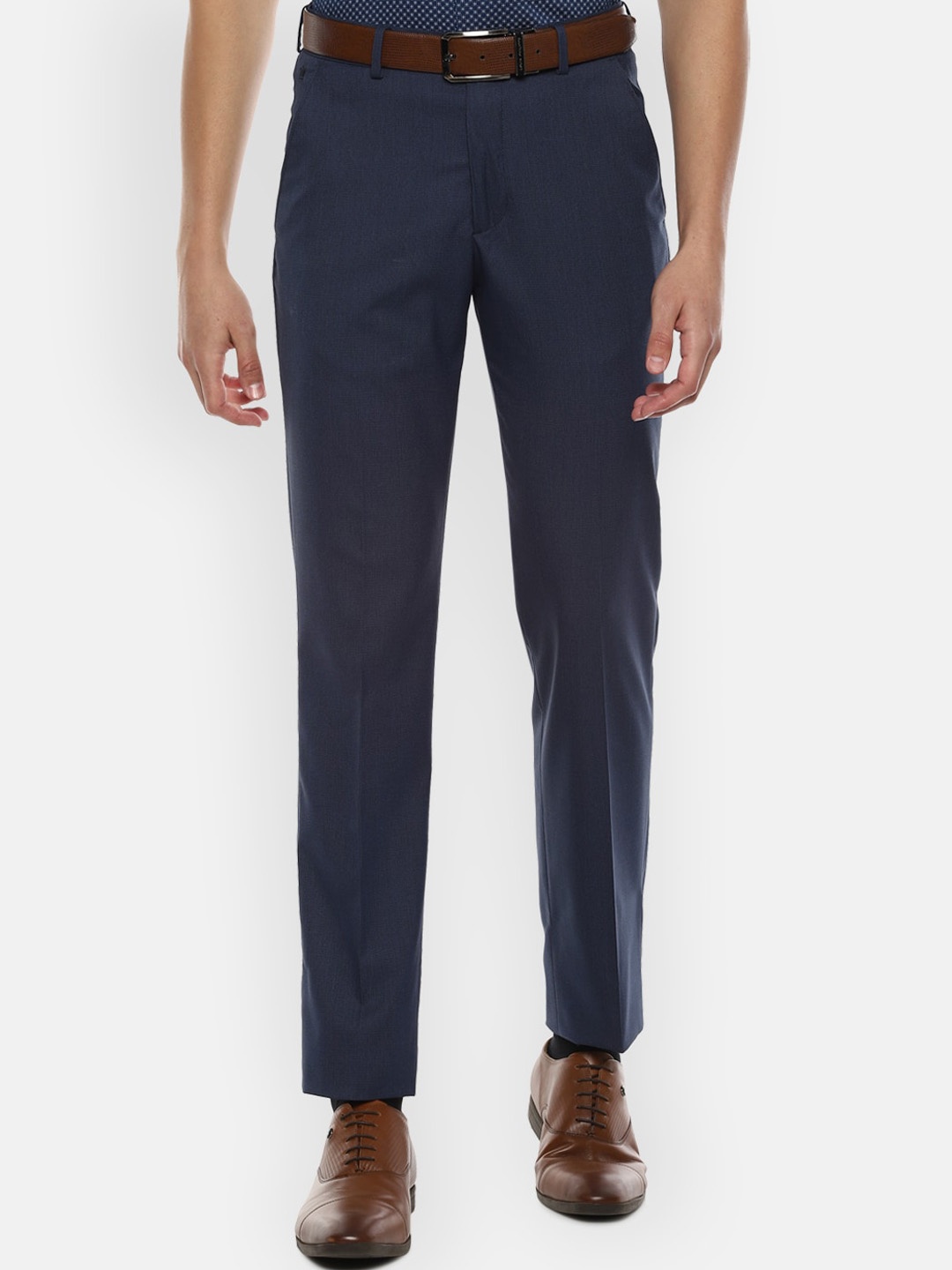 

Louis Philippe Men Slim Fit Mid Rise Formal Trousers, Navy blue