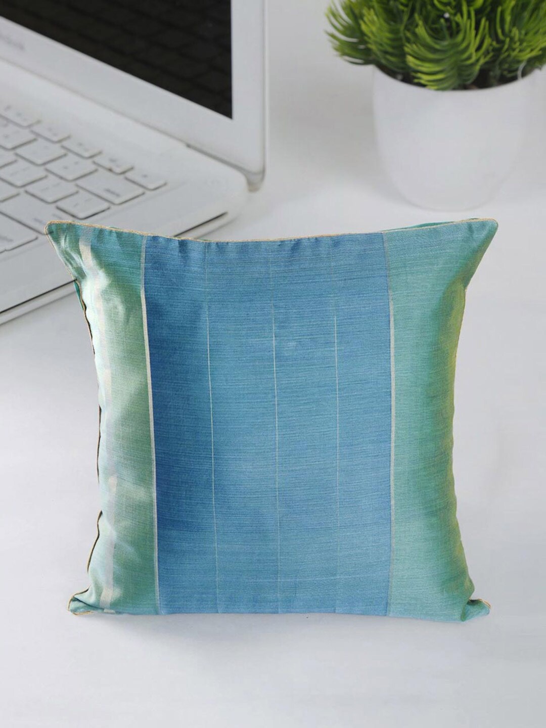 

Fabindia Teal & Green Striped Cotton Silk Square Cushion Covers