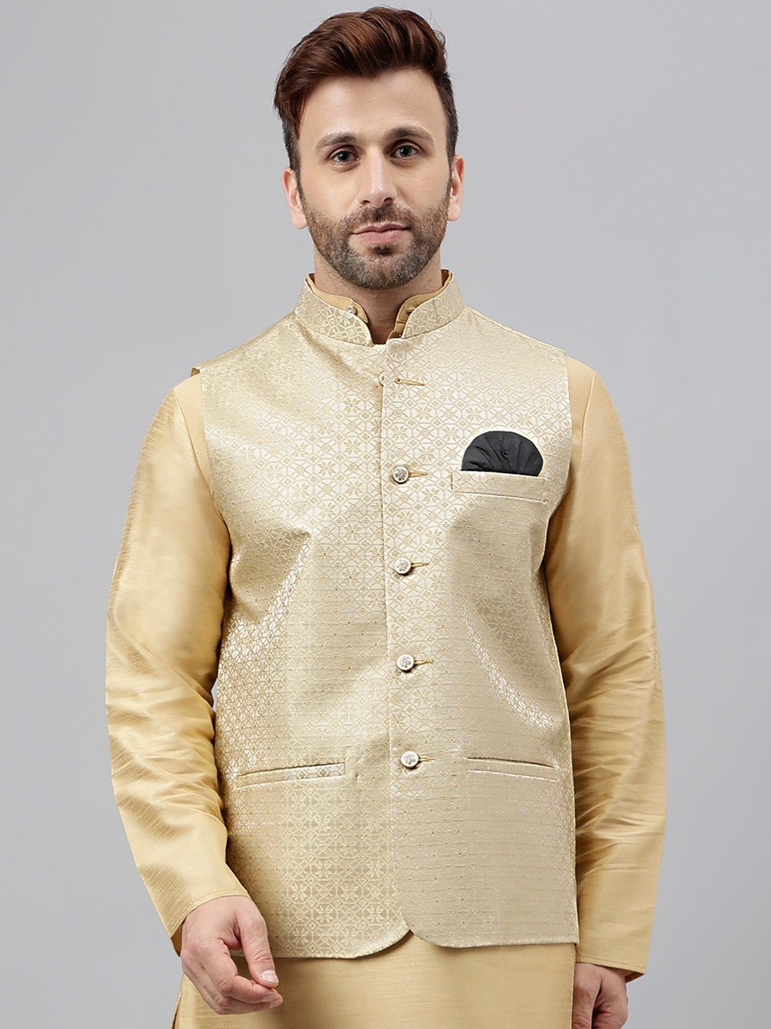 

Hangup Woven Design Nehru Jackets, Beige