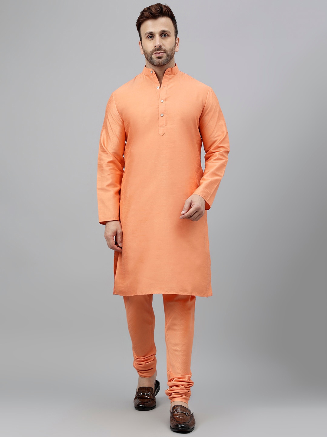 

Hangup Band Collar Regular Kurta with Churidar, Peach
