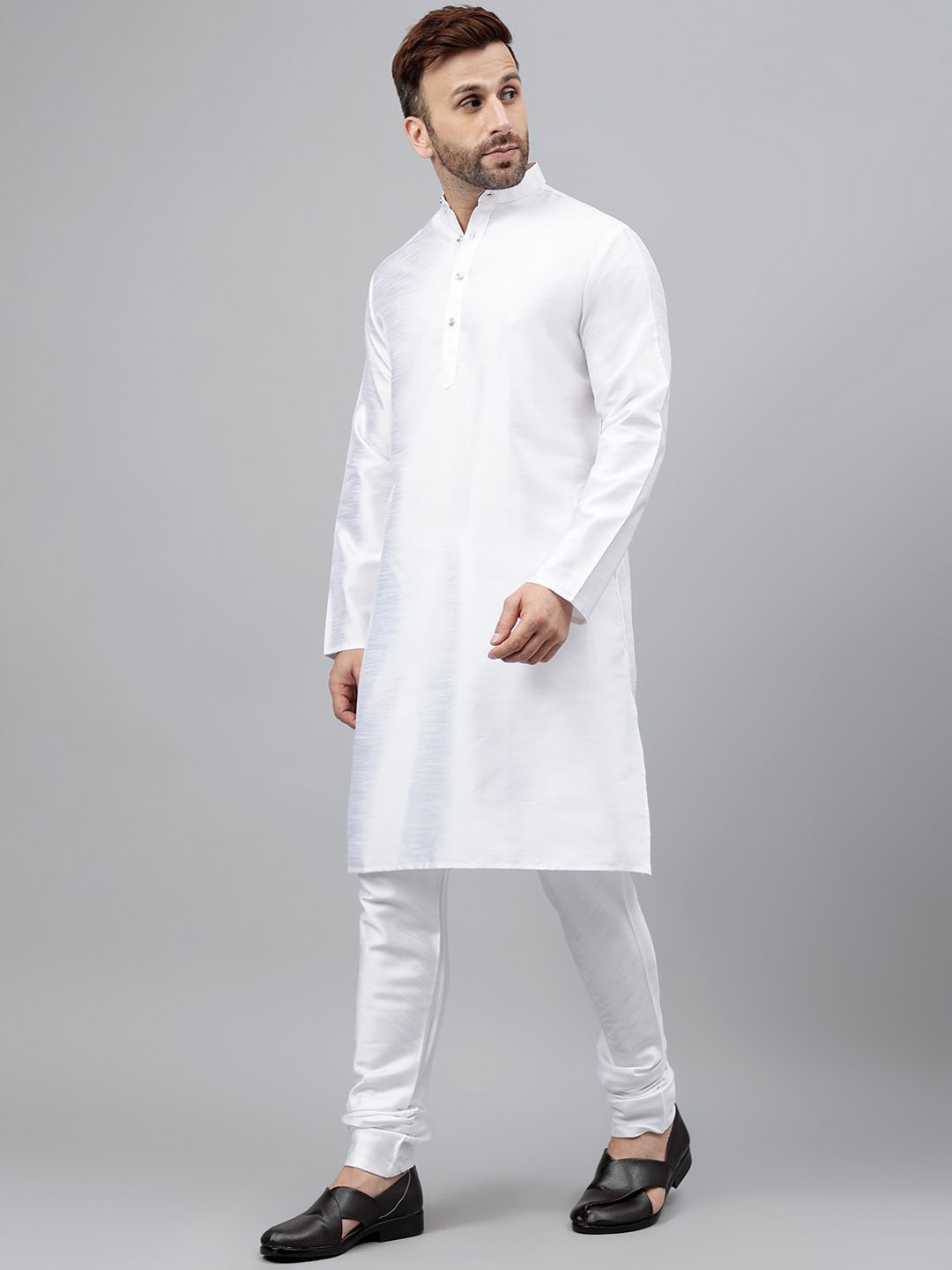 

Hangup Band Collar Regular Kurta with Churidar, White