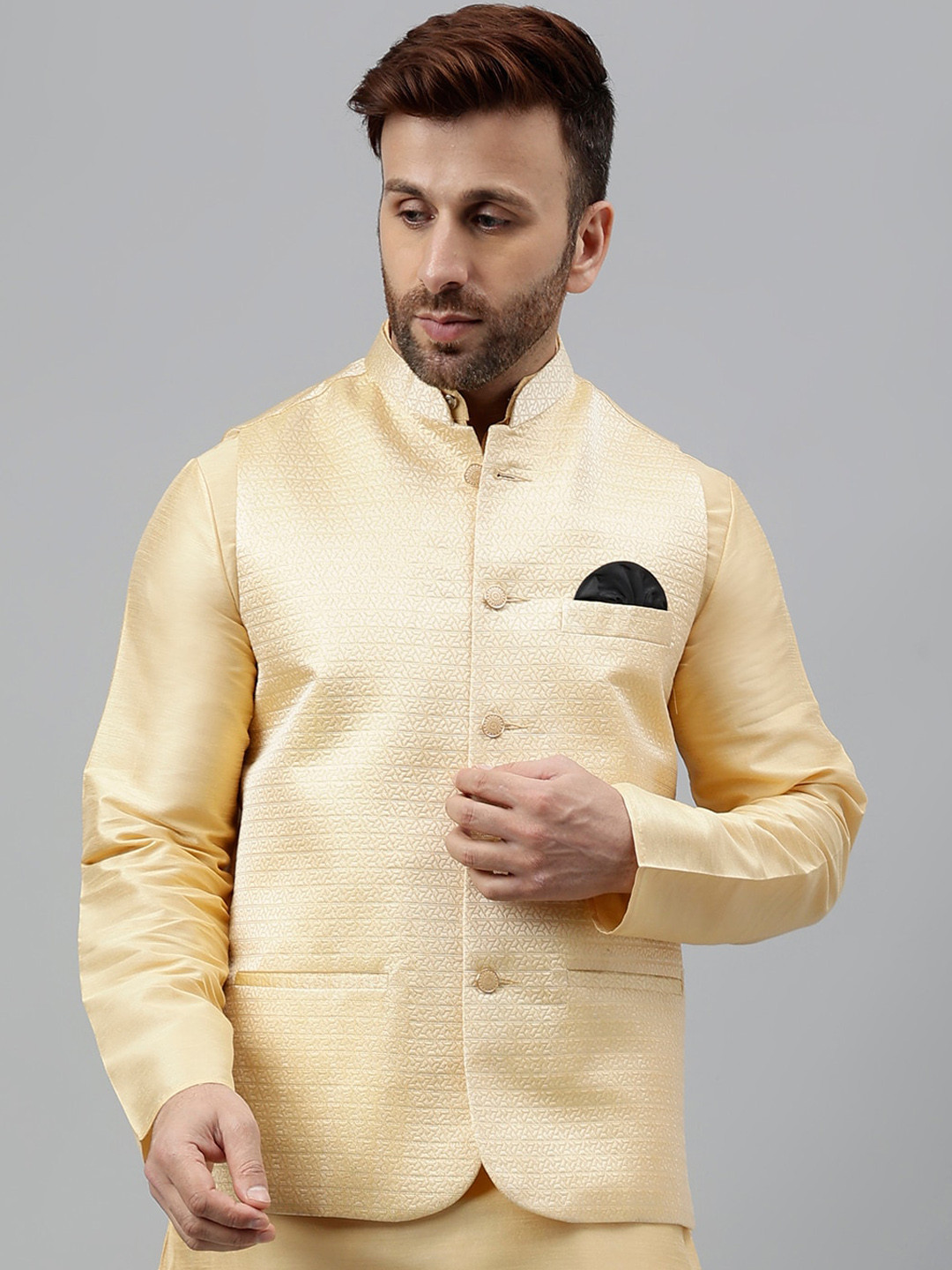 

Hangup Woven Design Nehru Jackets, Beige