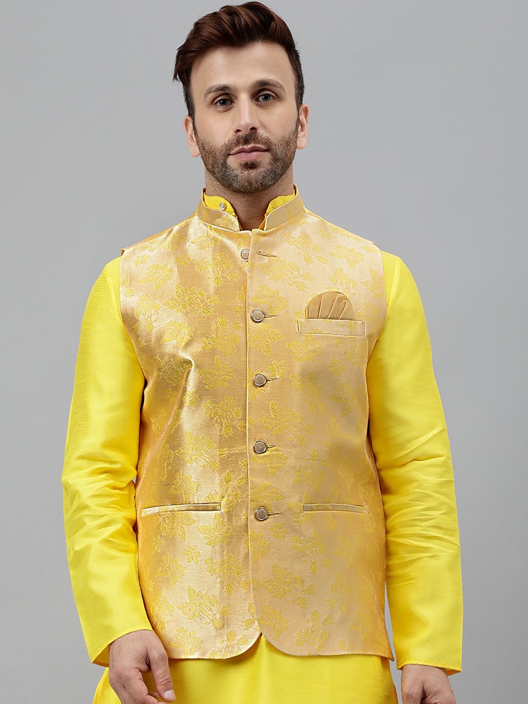 

Hangup Woven Design Nehru Jackets, Yellow