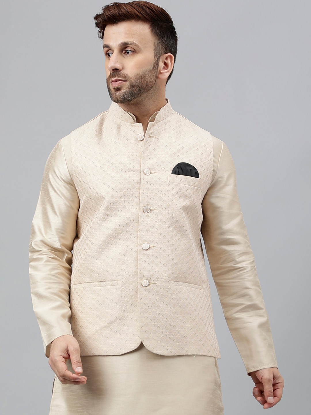 

Hangup Woven Design Nehru Jackets, Beige
