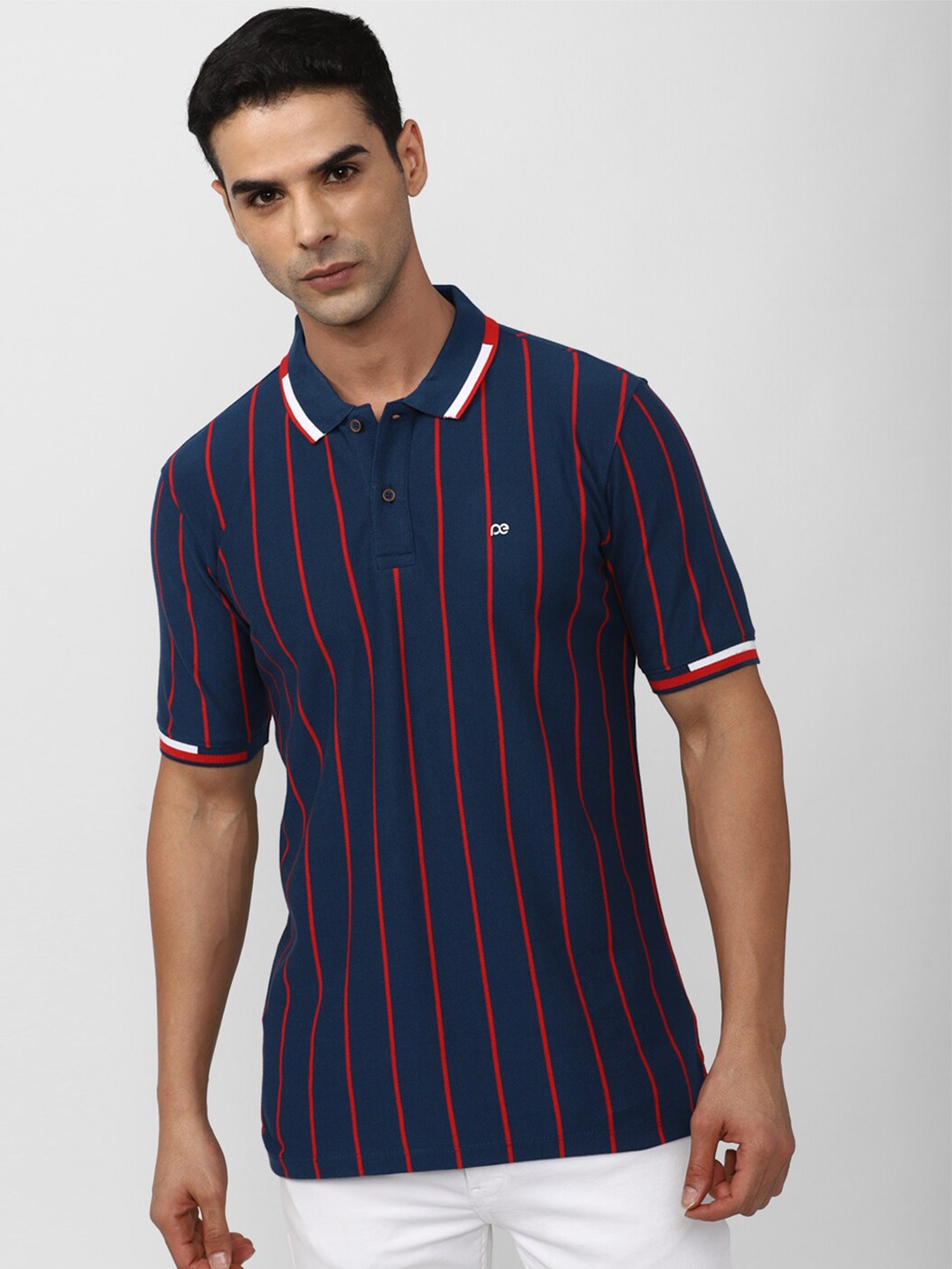 

Peter England Casuals Striped Polo Collar T-Shirt, Navy blue