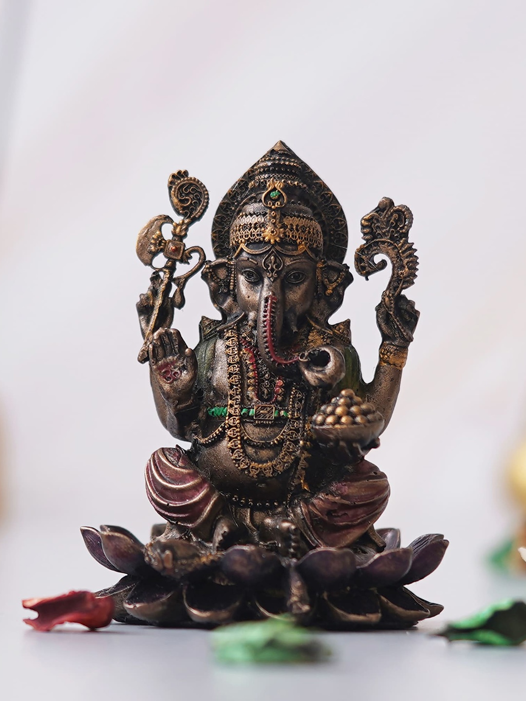 

eCraftIndia Brown Lord Ganesha Idol Sitting On Lotus Showpieces
