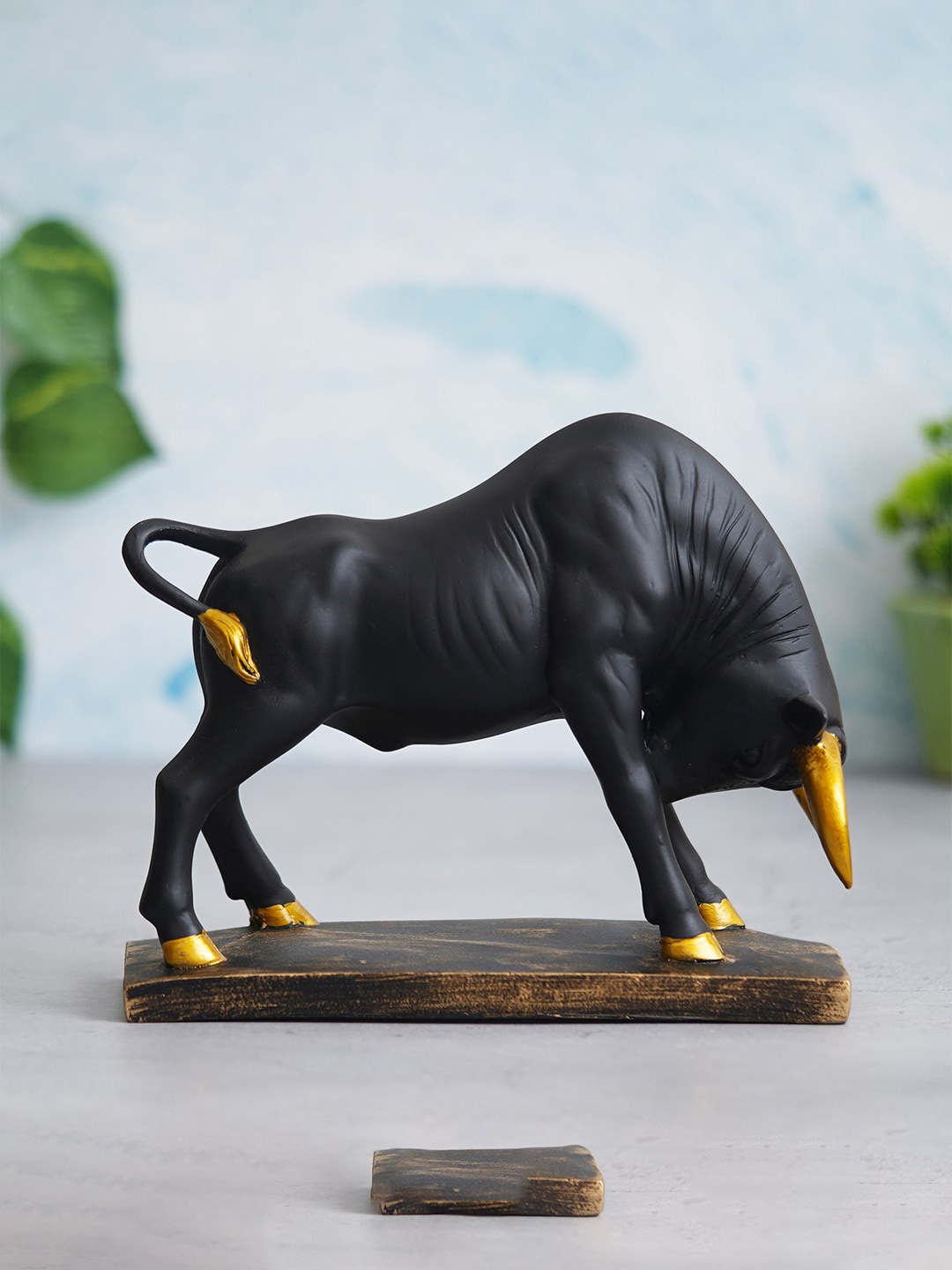 

eCraftIndia Black Charging Bull Statue Animal Decorative Polyresin Showpiece