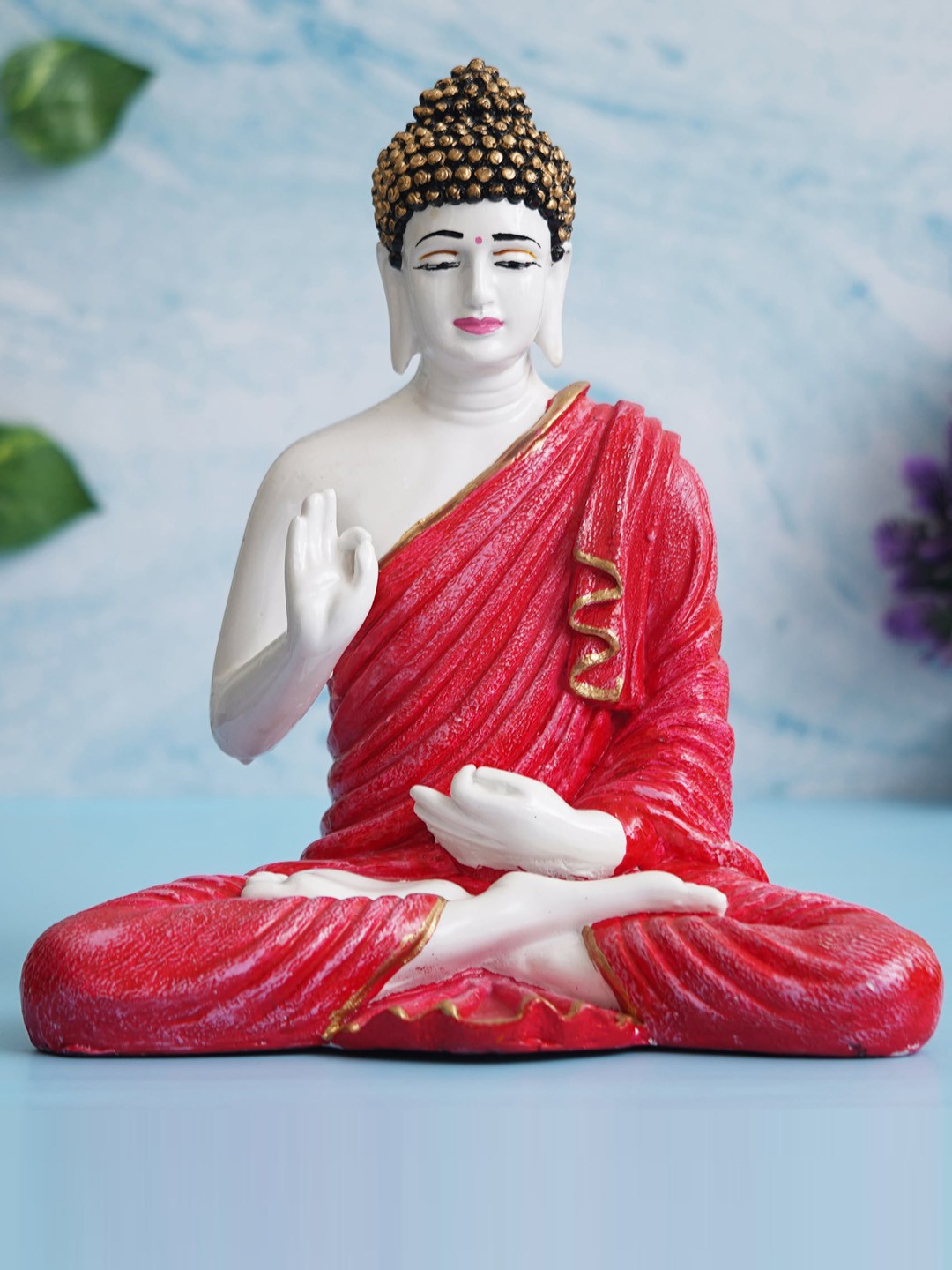 

eCraftIndia Red & White Blessing Lord Buddha Idol Polyresin Showpieces