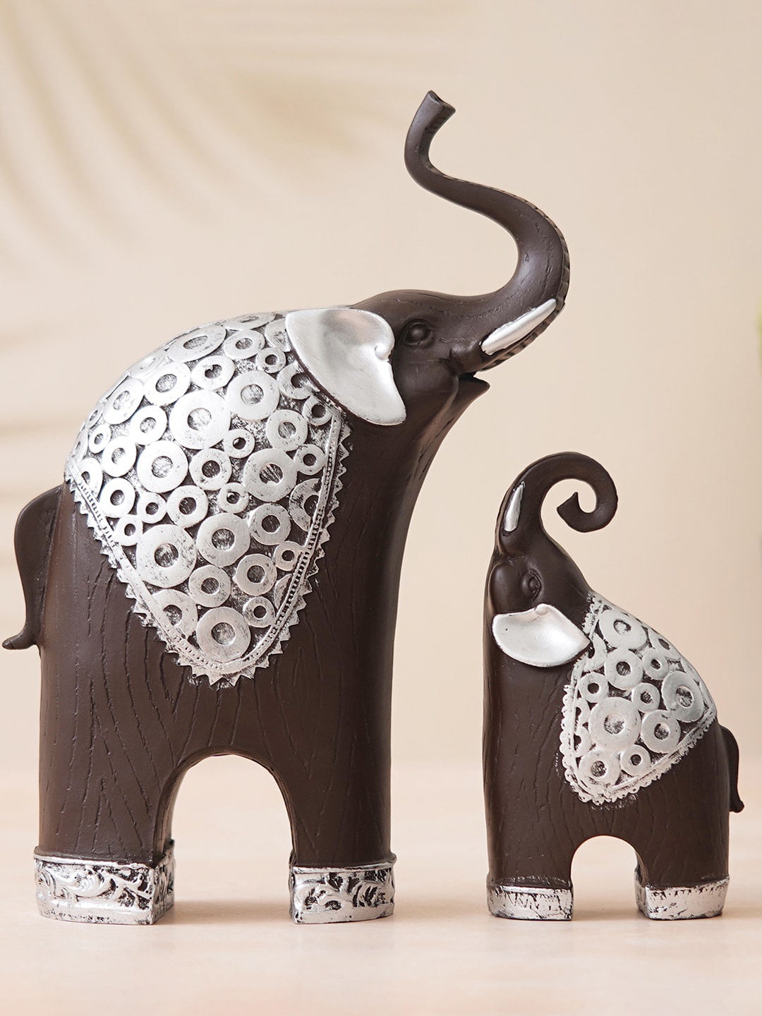 

eCraftIndia Black & Silver 2 Pcs Trunk Up Elephant Animal Figurines Polyresin Showpieces