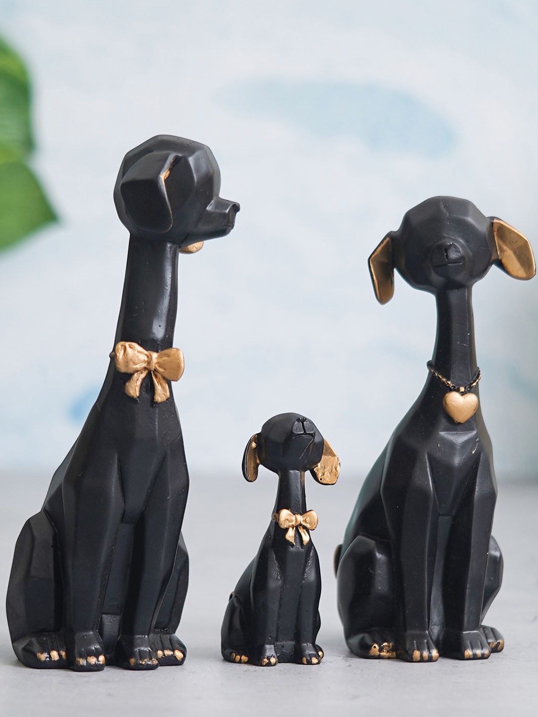 

eCraftIndia Black 3 Pieces Cute Dog Statues Animal Figurines Showpieces