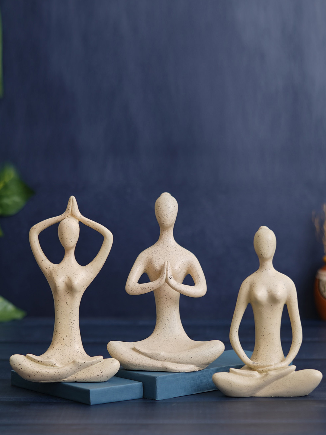 

eCraftIndia White 3 Pieces Polyresin Human Figurines Yoga Statues Decorative Showpieces