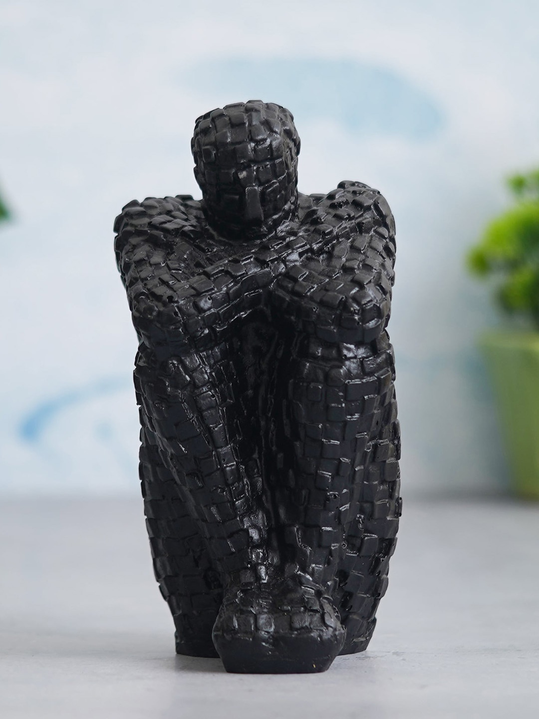 

eCraftIndia Black Thinking Man Statue Human Figurine Showpiece