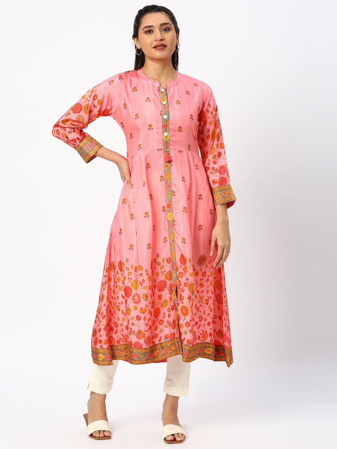

DRESSLINE Floral Printed A-Line Kurta, Pink