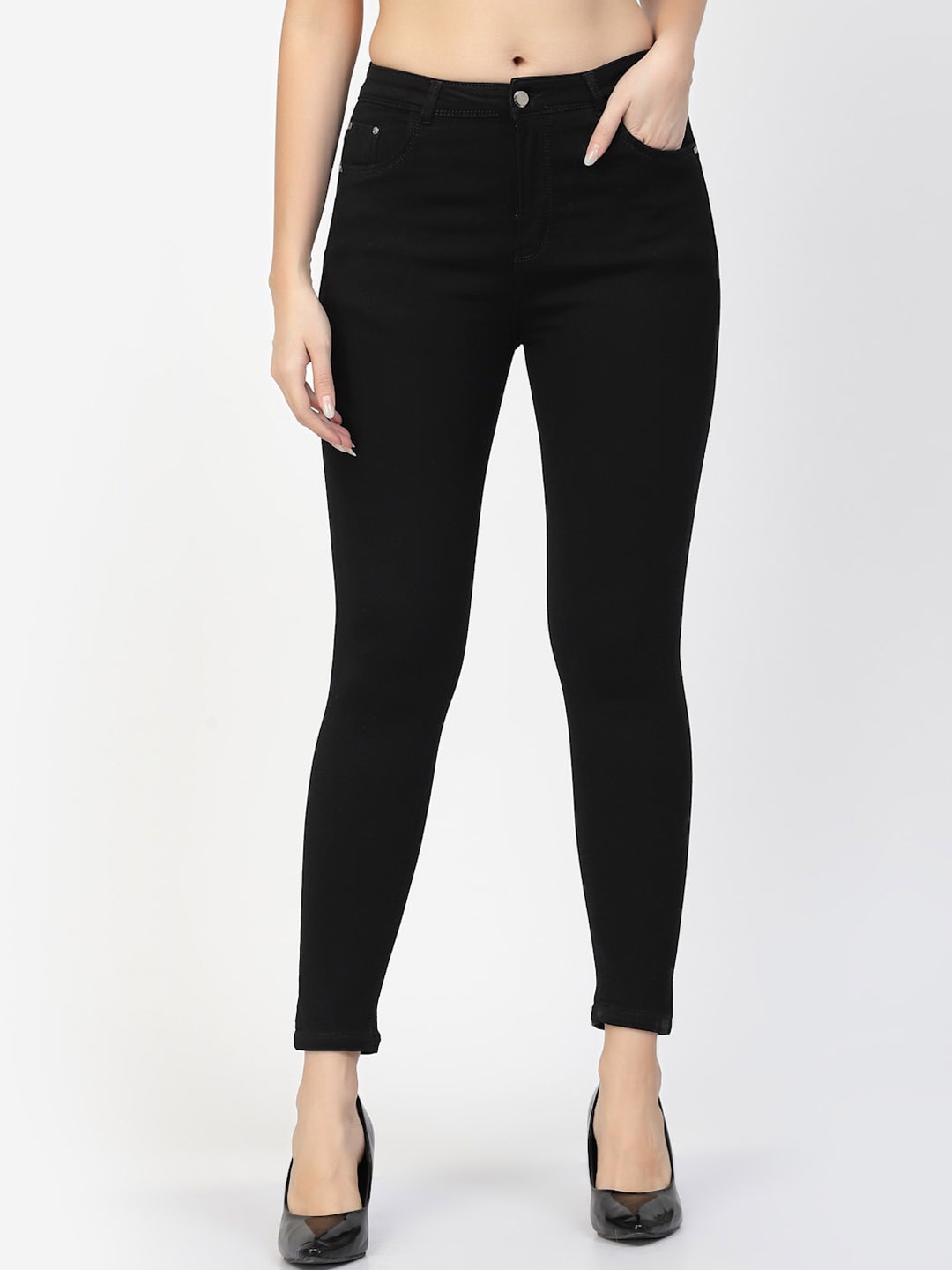 

Westwood Women Skinny Fit Clean Look Stretchable Cropped Jeans, Black