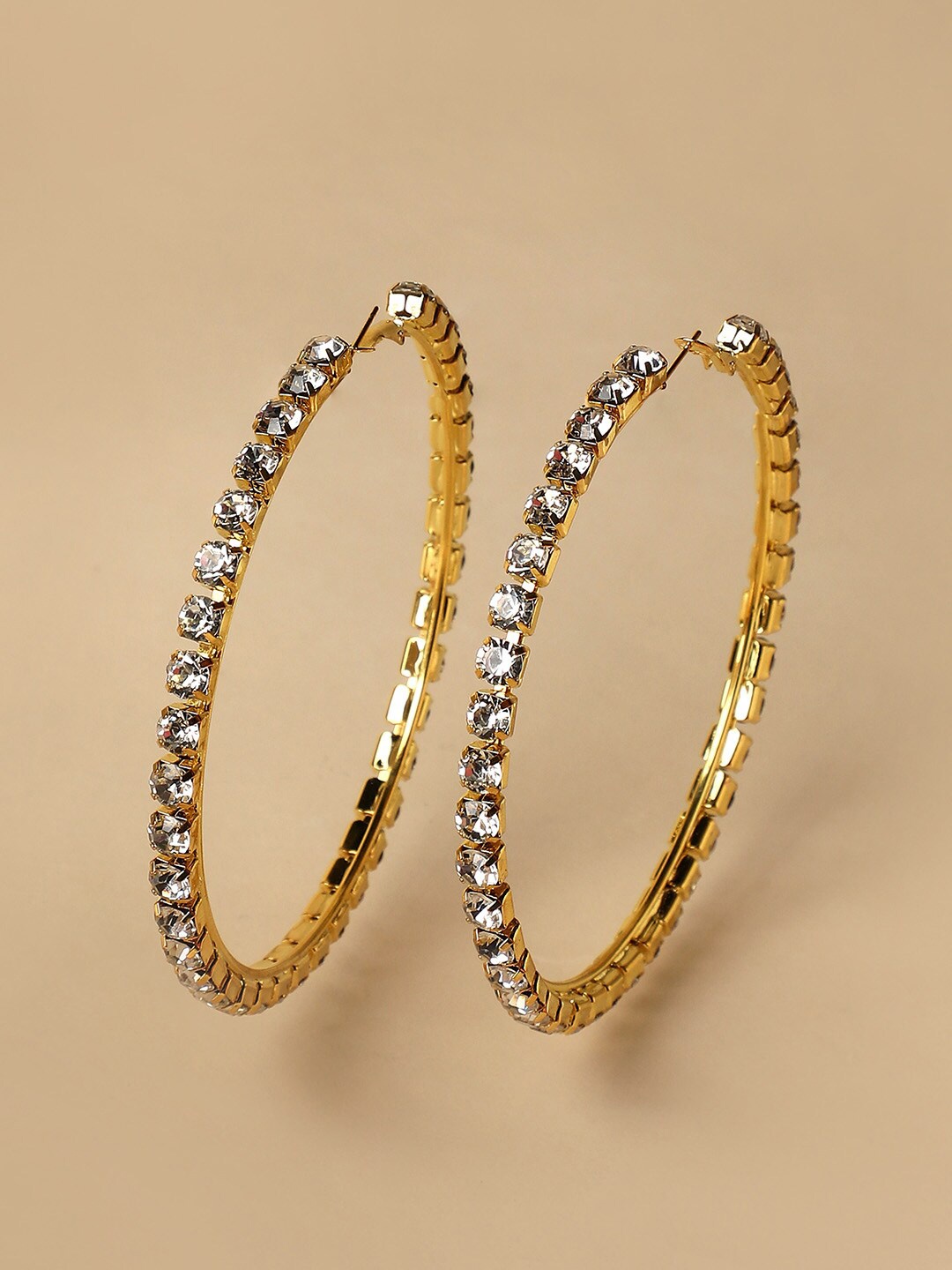 

SOHI Gold-Plated Crystals-Studded Hoop Earrings