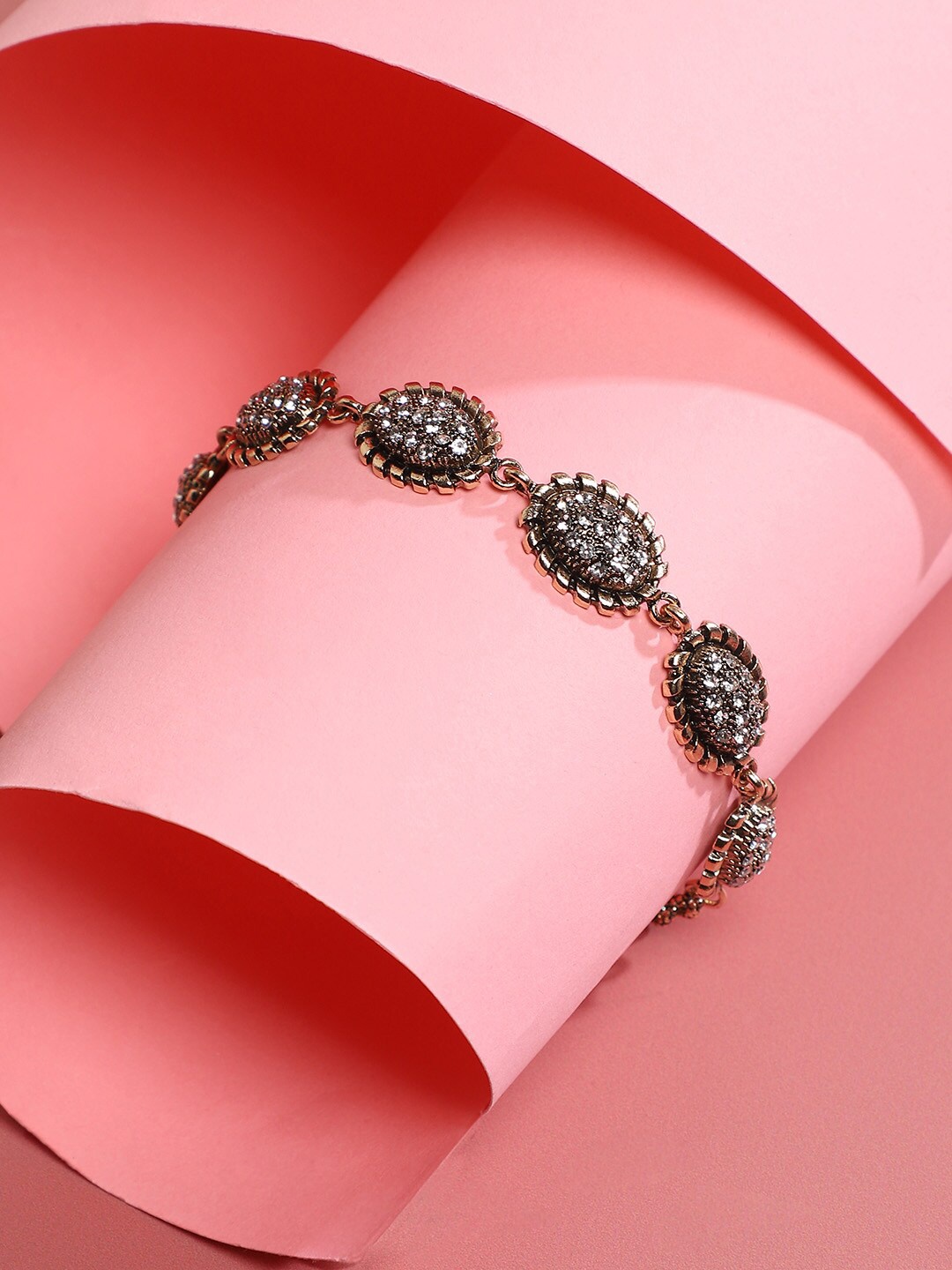 

SOHI Gold-Plated Crystal Studded Charm Bracelet
