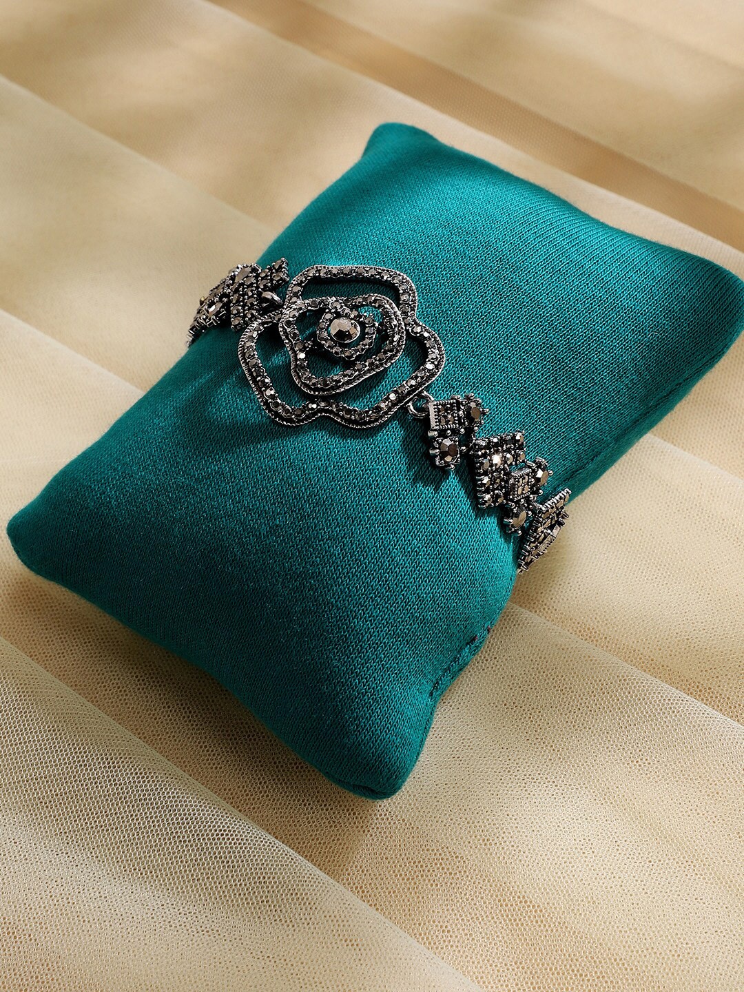 

SOHI Silver-Plated Crystal Studded Charm Bracelet