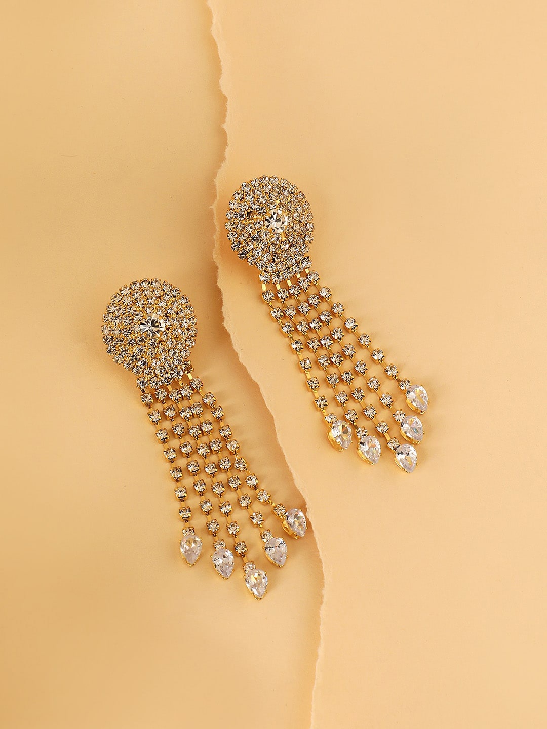 

SOHI Gold-Plated Crystals-Studded Drop Earrings