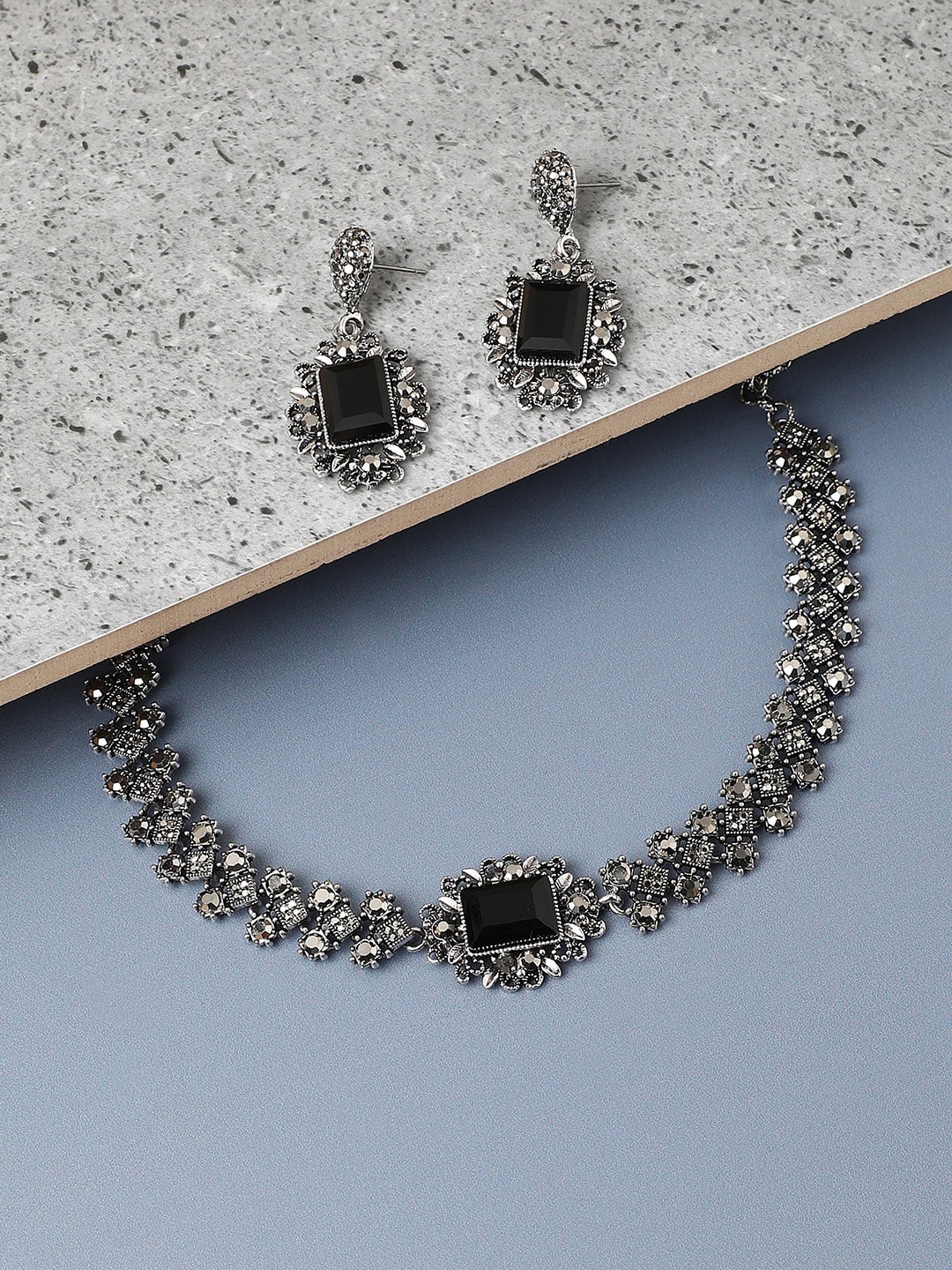 

SOHI Silver-Plated Crystals Studded Necklace & Earrings