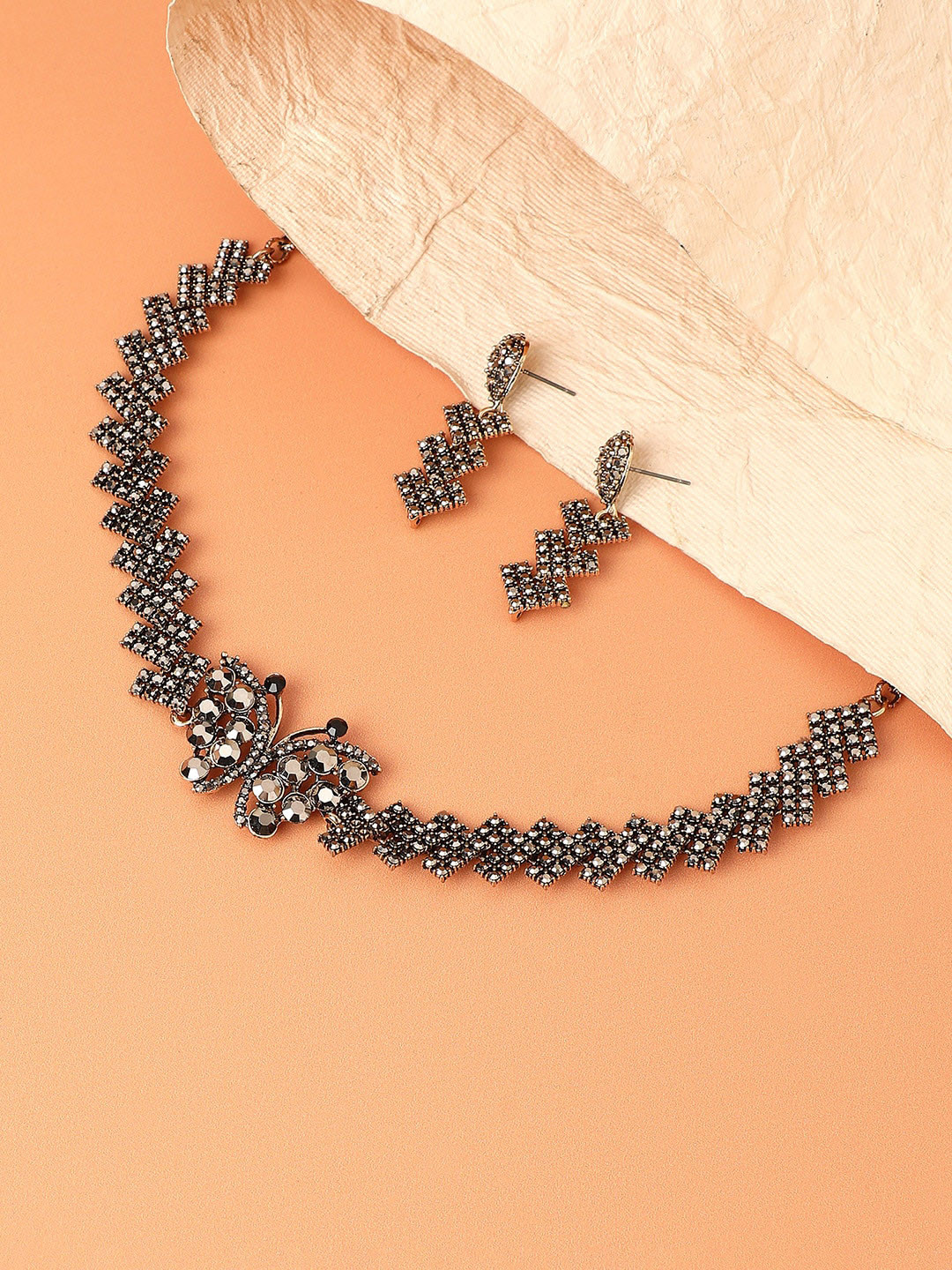 

SOHI Silver-Plated Artificial Stones Studded Necklace & Earrings