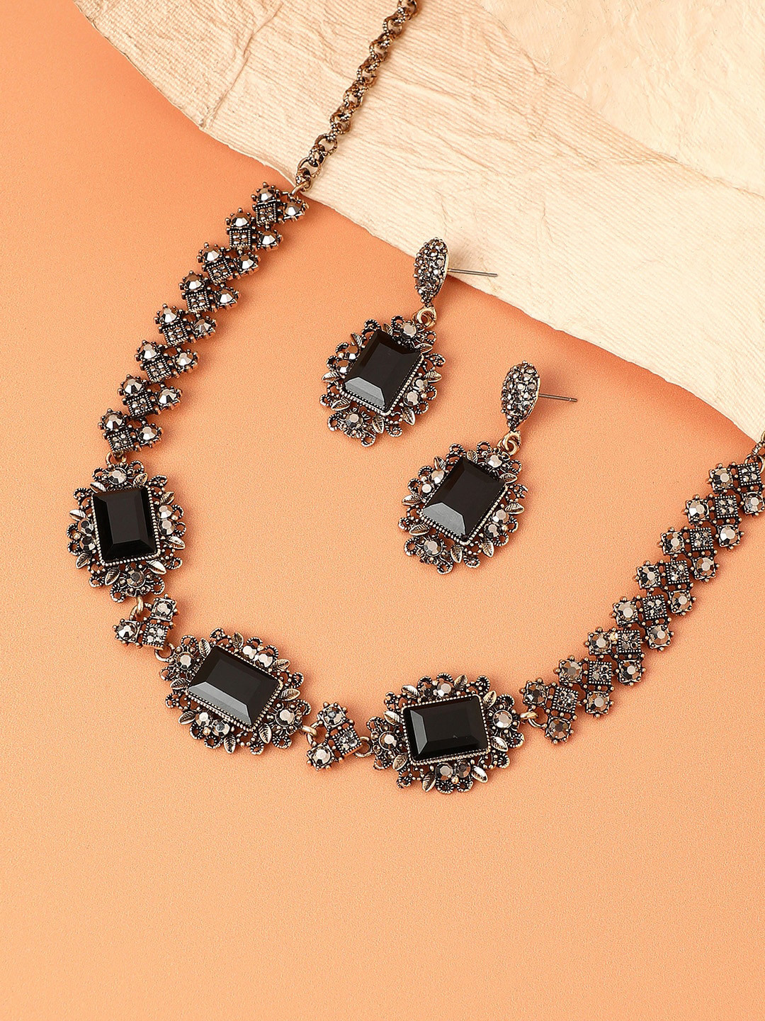 

SOHI Gold-Plated Crystals Studded Necklace & Earrings