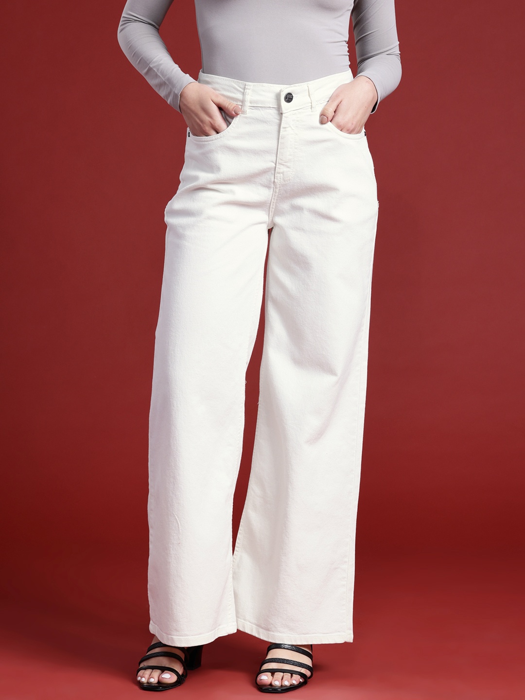 

all about you Women Wide Leg Stretchable Jeans, Off white