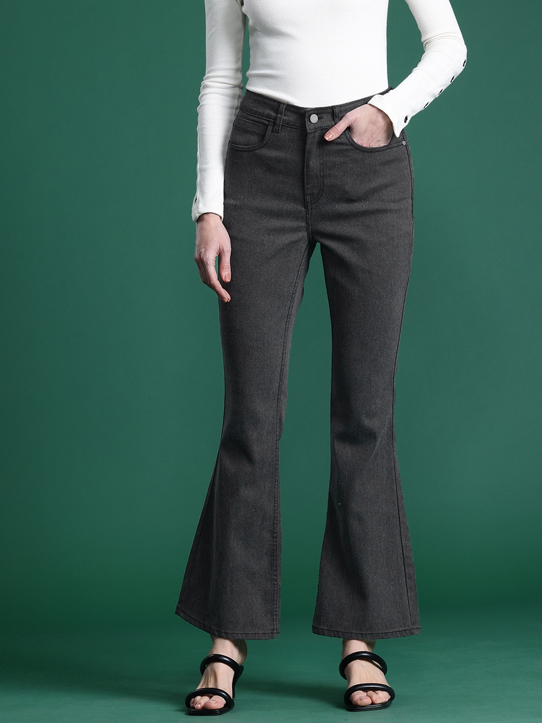 

DressBerry Women Flared Stretchable Jeans, Grey