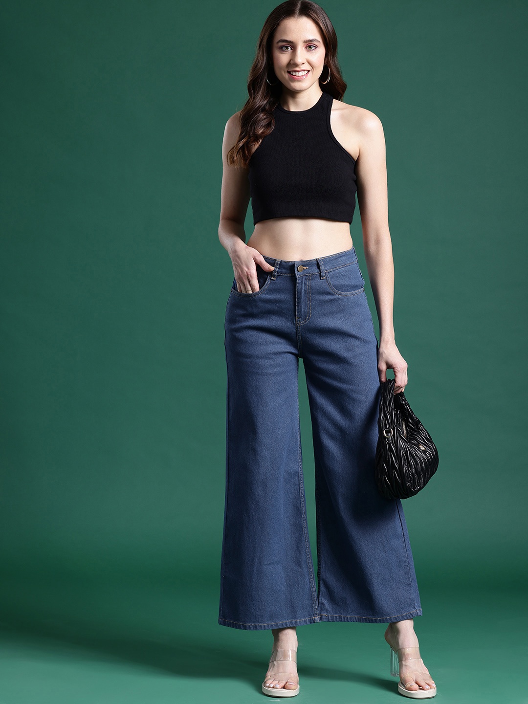 

DressBerry Women Wide Leg Stretchable Jeans, Navy blue